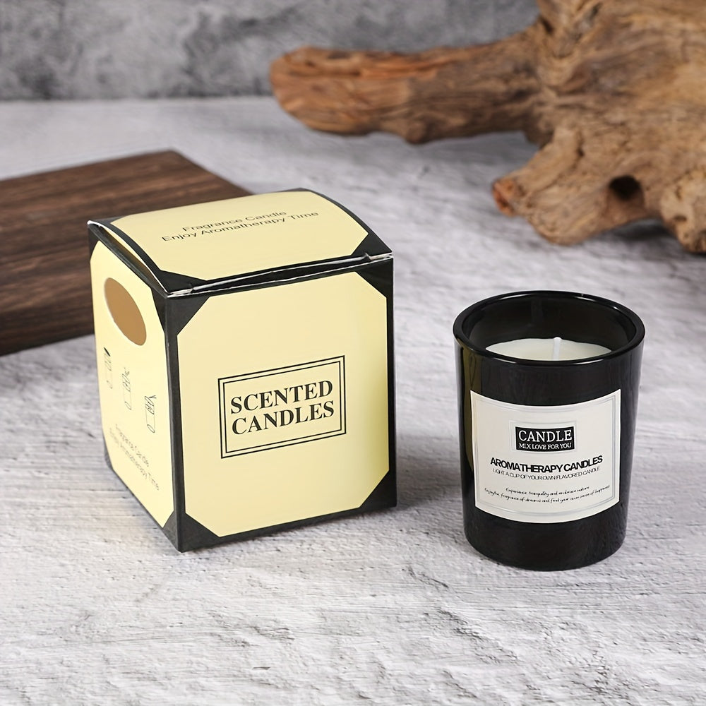 Black Glass Scented Candle with Lavender and Sandalwood Soy Wax Blend for Home Decor or Gift