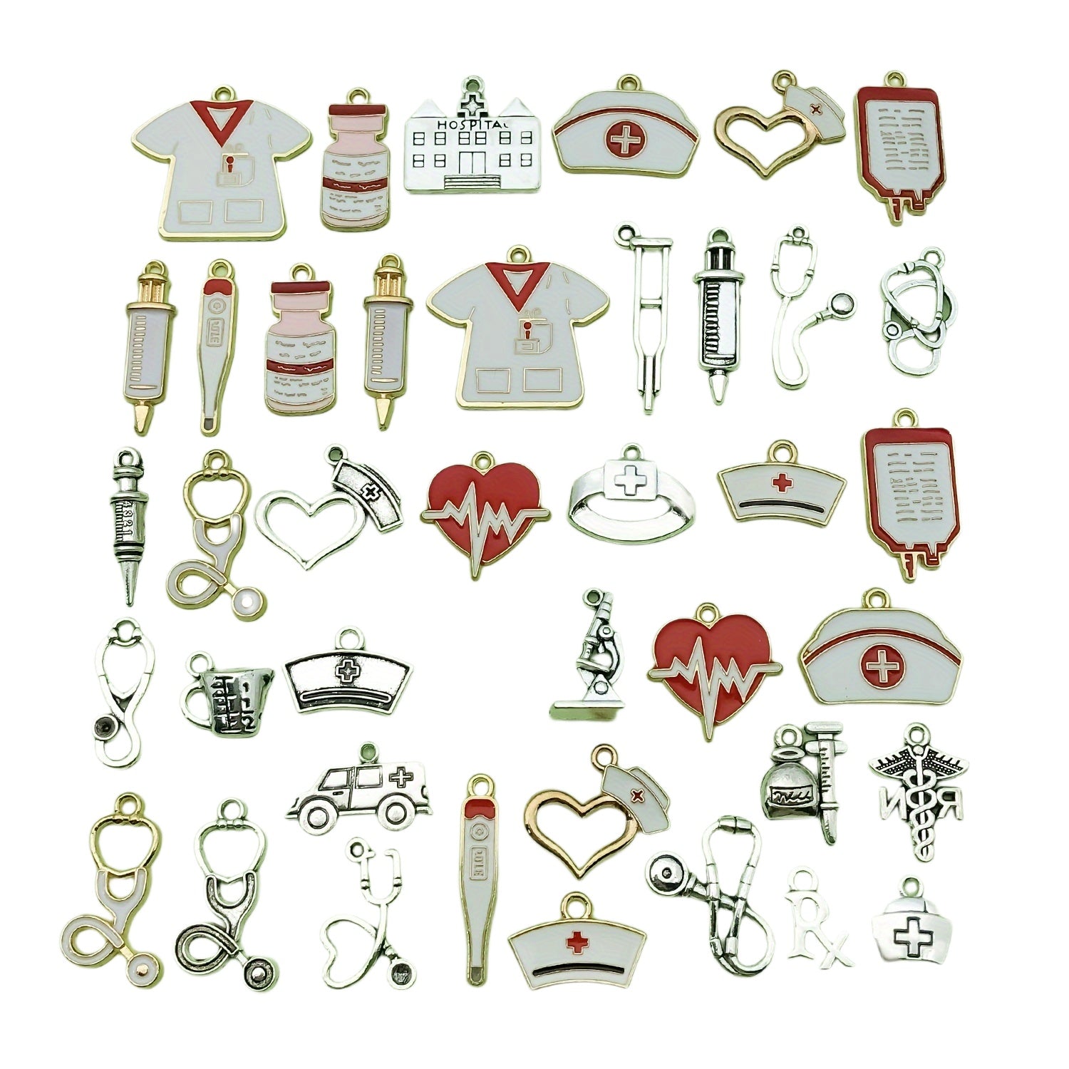 Set of 40 Nurse Charms Medical Pendant Jewelry for DIY Necklace and Bracelet Crafts
