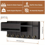 Perchero de pared de madera con organizador de correo y bandeja decoración de estilo rústico