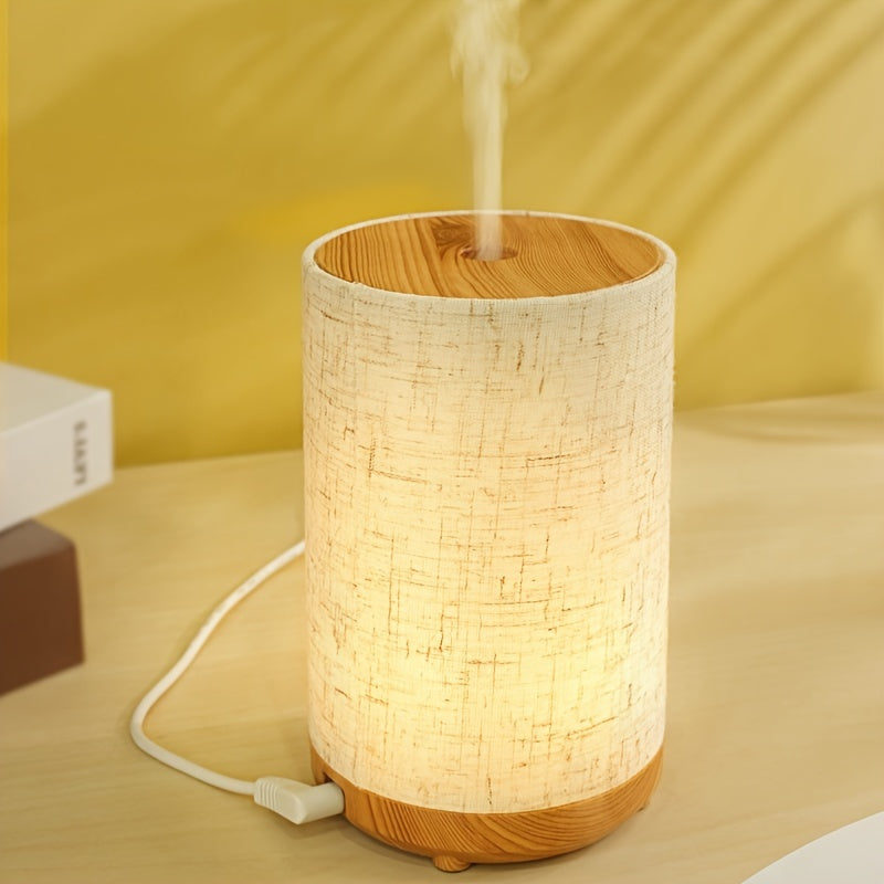 Textured Fabric Wooden Air Humidifier with Aromatherapy Diffuser and Essential Oil Compatibility