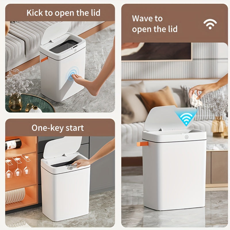 4.75 gallon aqlli axlat qutisi infraqizil sensorli oyoq bosish bilan ochiladi USB bilan quvvatlanadigan oq qora oltin detallari bilan hammom ofis oshxona