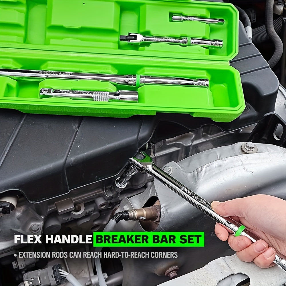 6-Piece Heavy Duty Breaker Bar Set 1/4, 3/8, 1/2 Inch Drive Steel