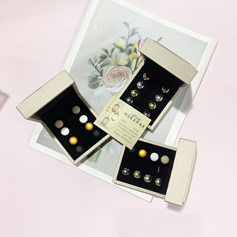 Set of 8 Elegant Alloy Hijab Pins and Brooches with Gift Box and Lantern Design