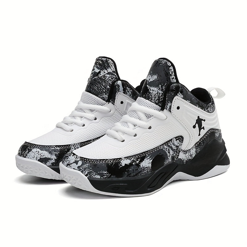 Youth Mid-Top PU Sports Sneakers for Boys and Girls Red Black TPR Sole Outdoor Casual