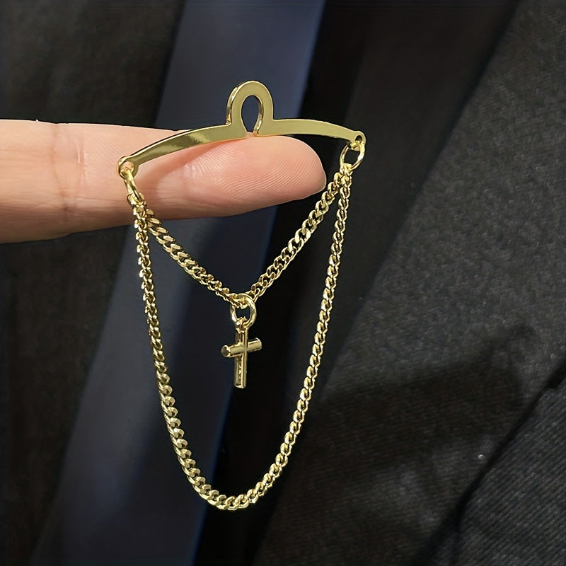Men's Tie Clip Set with Cross Tie Buckle and Chain Elegant Fashion Accessory