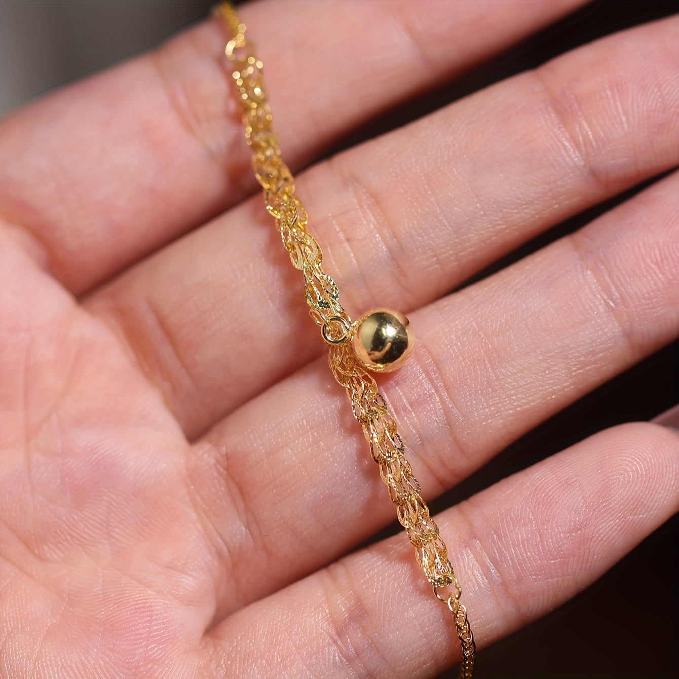 Sterling Silver Bead Chain Bracelet for Women with 18K Gold Plating Adjustable Jewelry