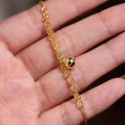 Sterling Silver Bead Chain Bracelet for Women with 18K Gold Plating Adjustable Jewelry