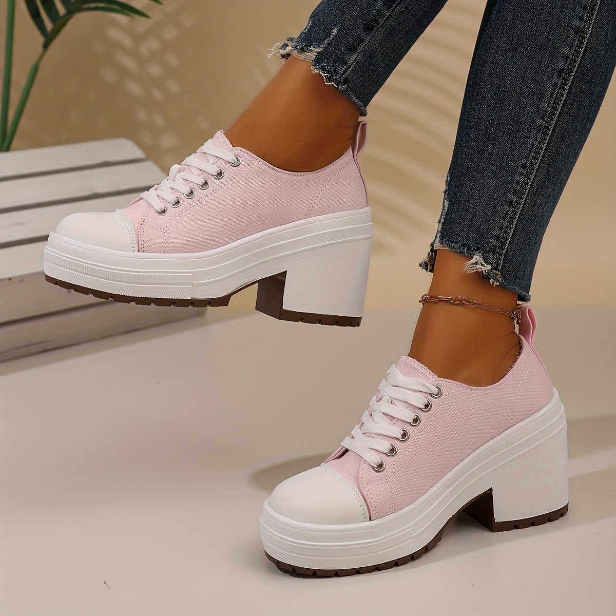 Women's Chunky Platform Shoes White Orange Colorblock Non-Slip PU All-Season