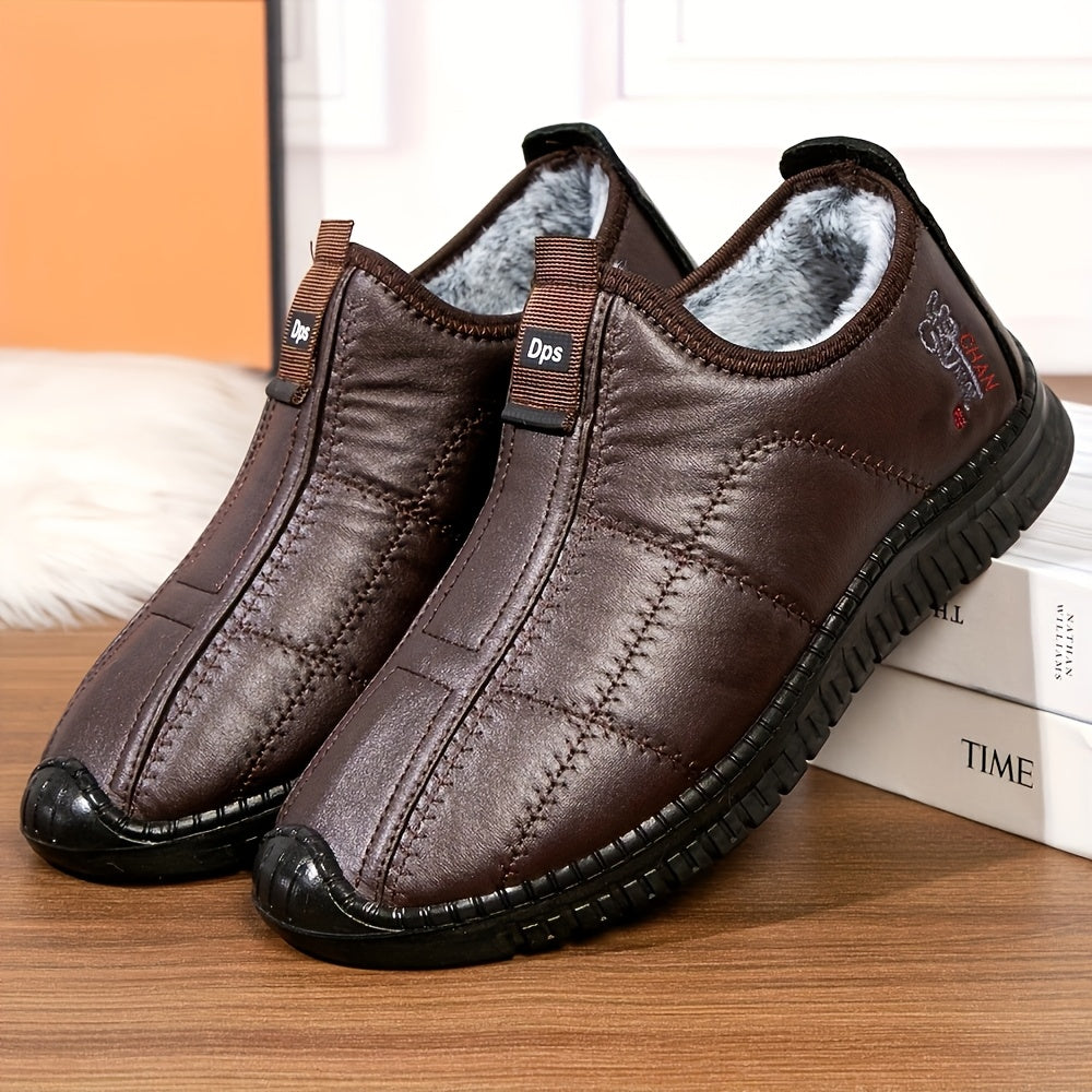 Men's Fleece-Lined Slip-On Casual Sneakers with Anti-Slip Sole for Fall Winter