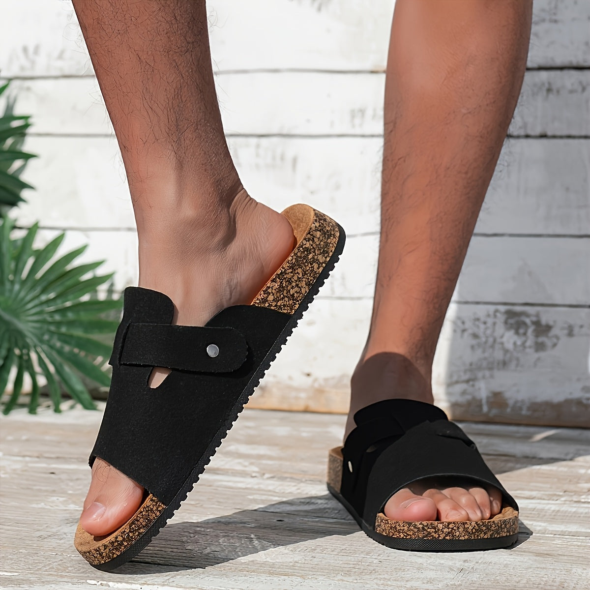 Sandalias vintage para hombre con correa de hebilla, parte superior suave, forro transpirable, plantilla acolchada y suela de PVC duradera