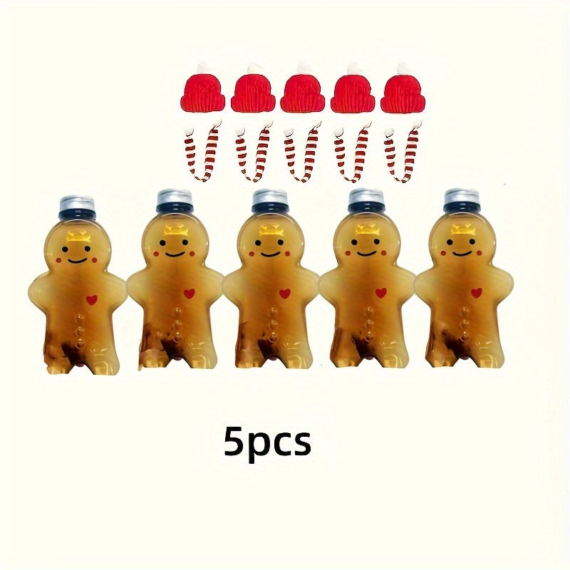 Набор из 5 пластиковых бутылок в виде пряничных человечков на Рождество, 16,91 унций, без BPA, праздничная посуда для напитков