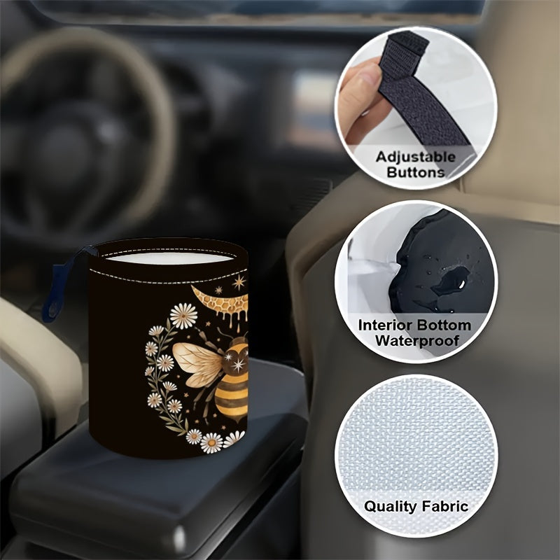 Unisex Bee Pattern Car Trash Can Dust Bin Organizer for Car Kitchen Camping