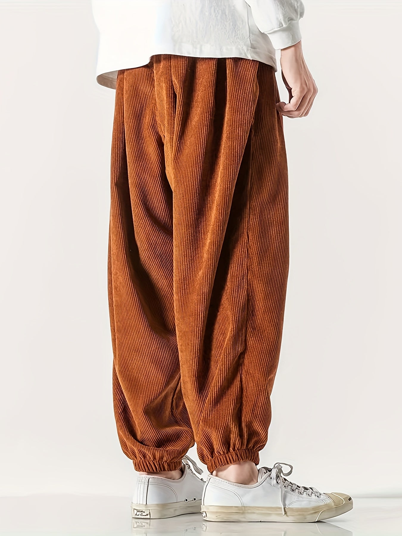 Men's Wide Leg Corduroy Pants with Drawstring Casual Spring Fall