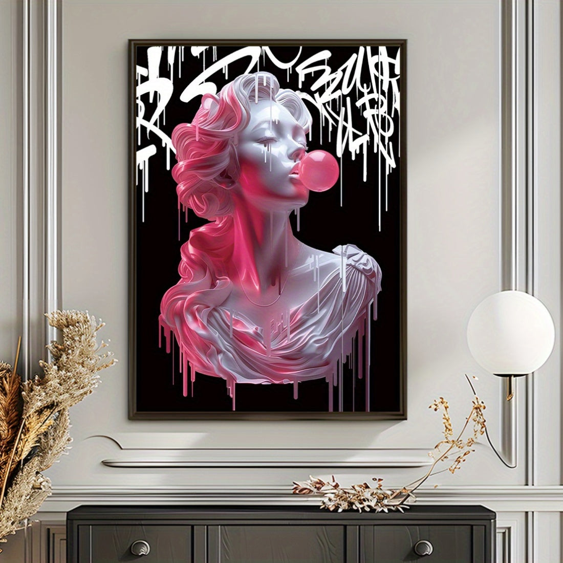Art Deco Wall Tapestry of Medusa Blowing Bubbles 30x20cm Fabric Decor