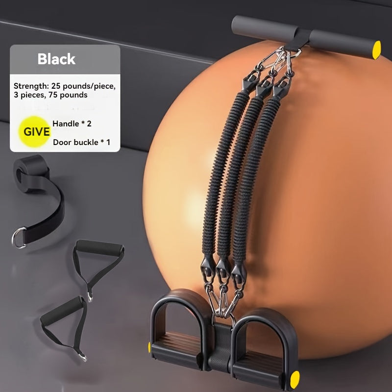 Эспандер с 4 прядями для тренировки ног и пресса, резиновый плетеный дизайн, черный и фиолетовый, несколько уровней сопротивления