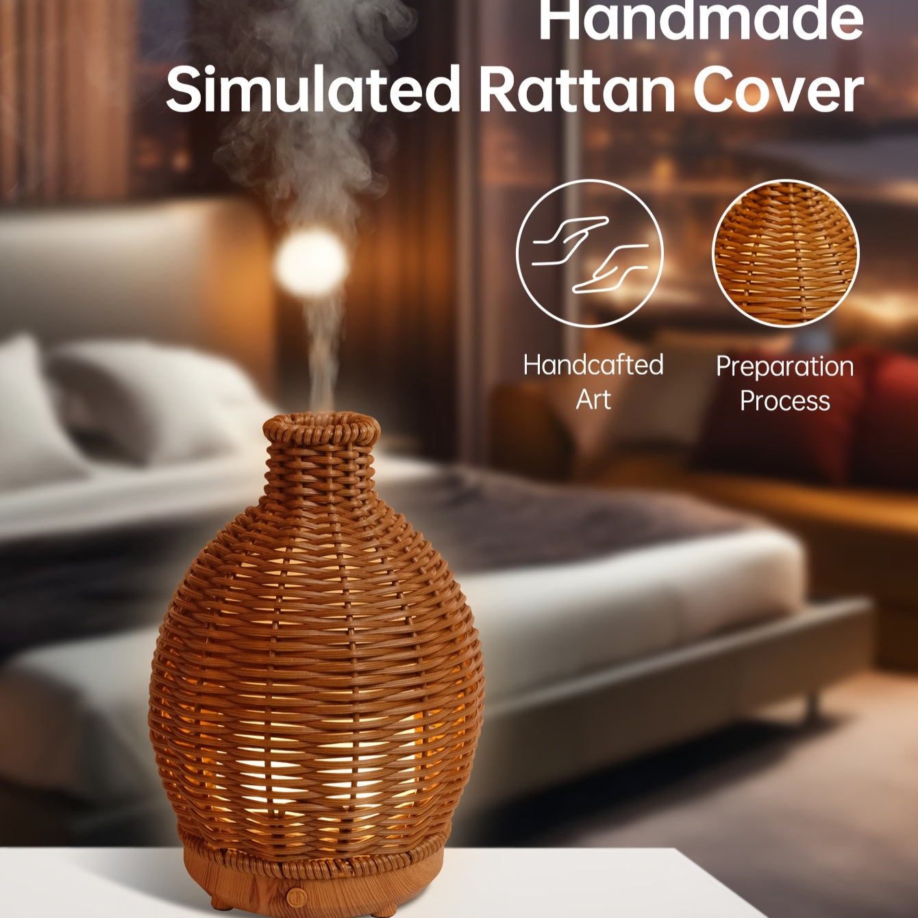 Rattan Aromatherapy Humidifier Wooden Grain Diffuser USB Powered for Home