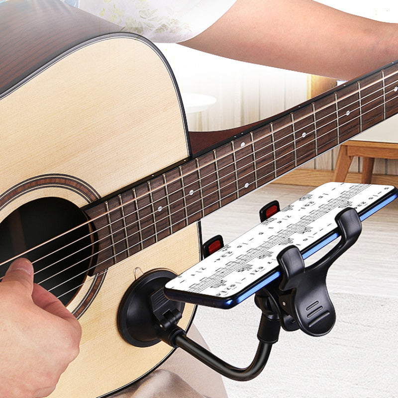 Adjustable Black ABS Guitar Phone Stand for Live Streaming Learning Hands-Free Play