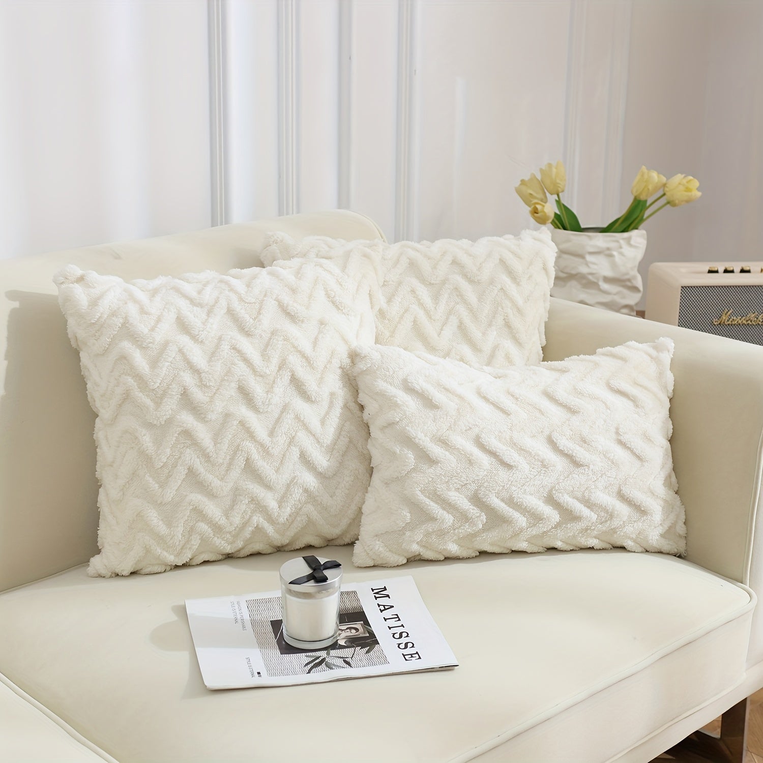 White Plush Cotton Velvet Pillowcase for Bedroom Sofa Decor