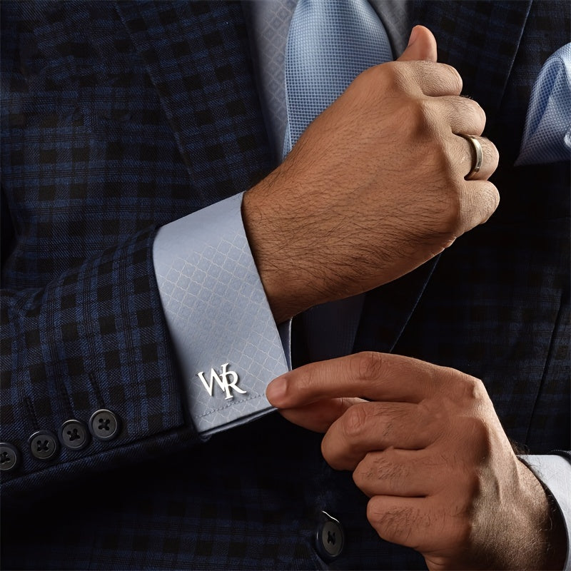 Men's Stainless Steel Cufflinks with Letter C for Weddings and Groomsmen Gifts