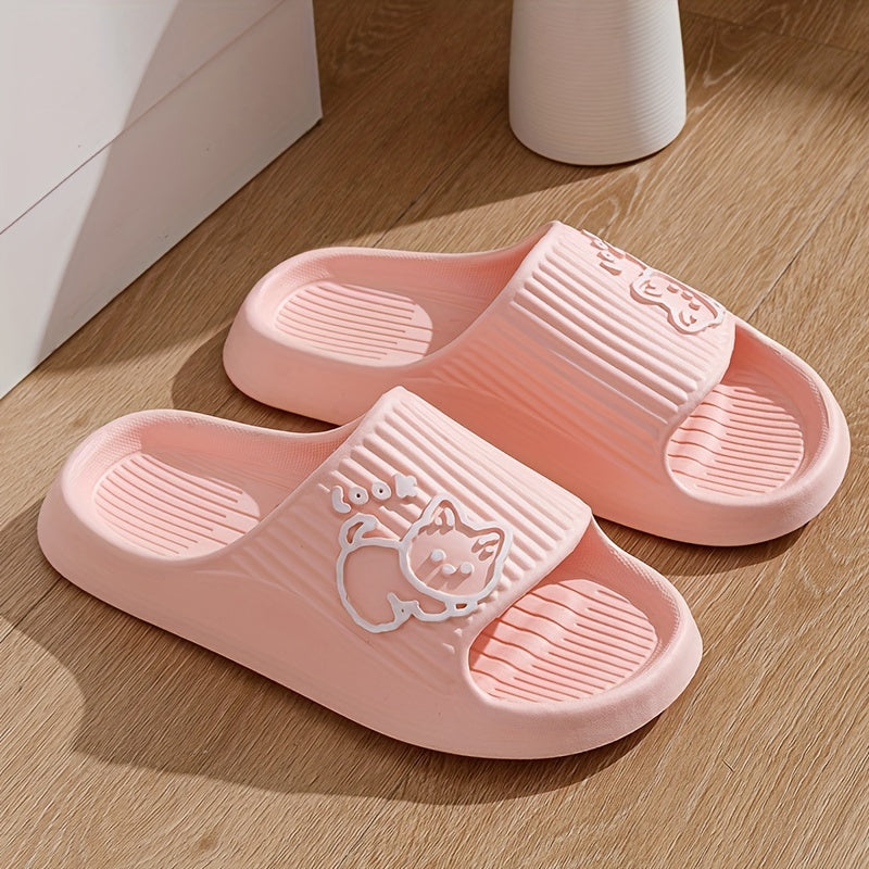 Women's Cat Pattern Open Toe Slides Soft Sole Indoor Shoes
