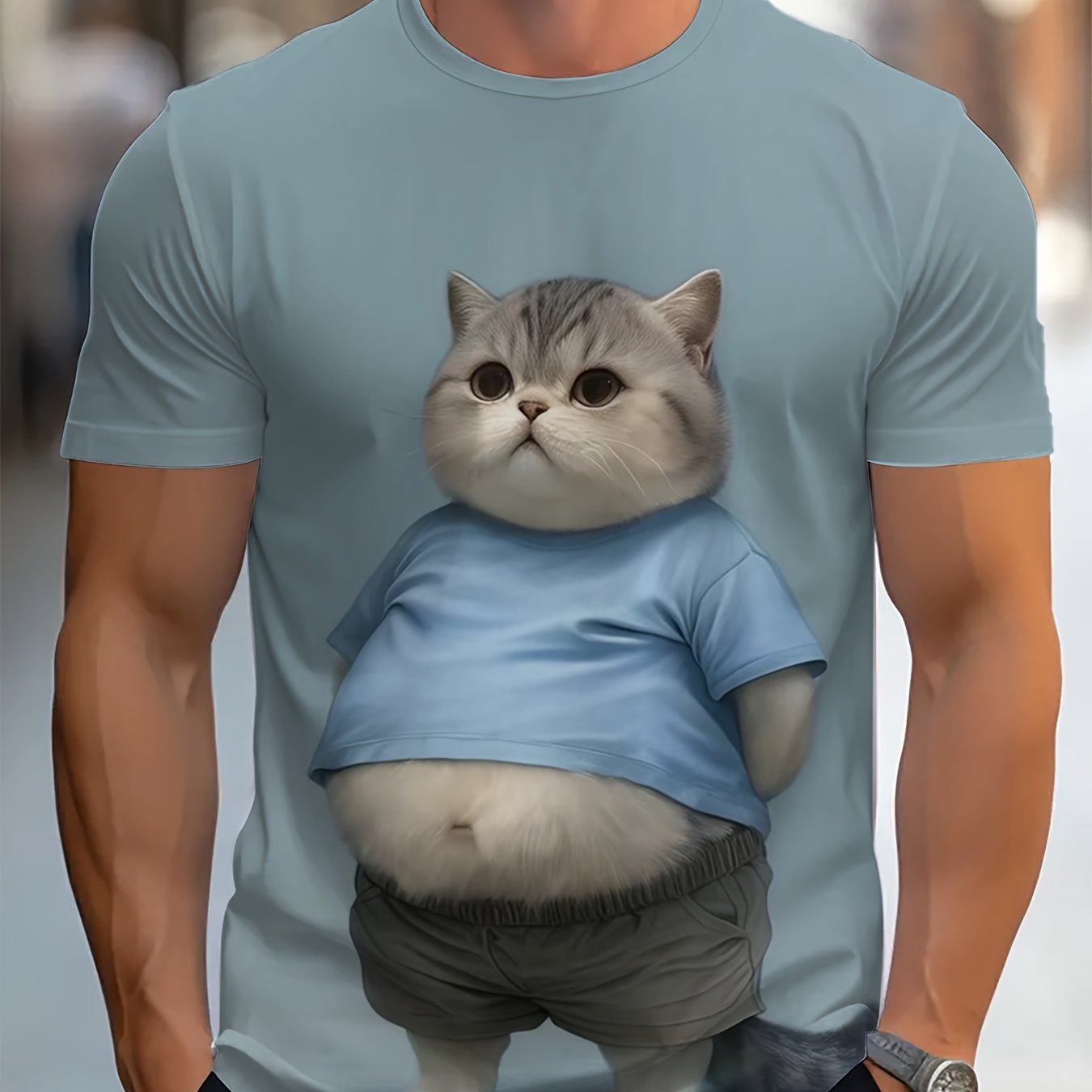 Camiseta de manga corta de poliéster tricotado con impresión de gato 3D para adultos y adolescentes, casual, verano, primavera, otoño