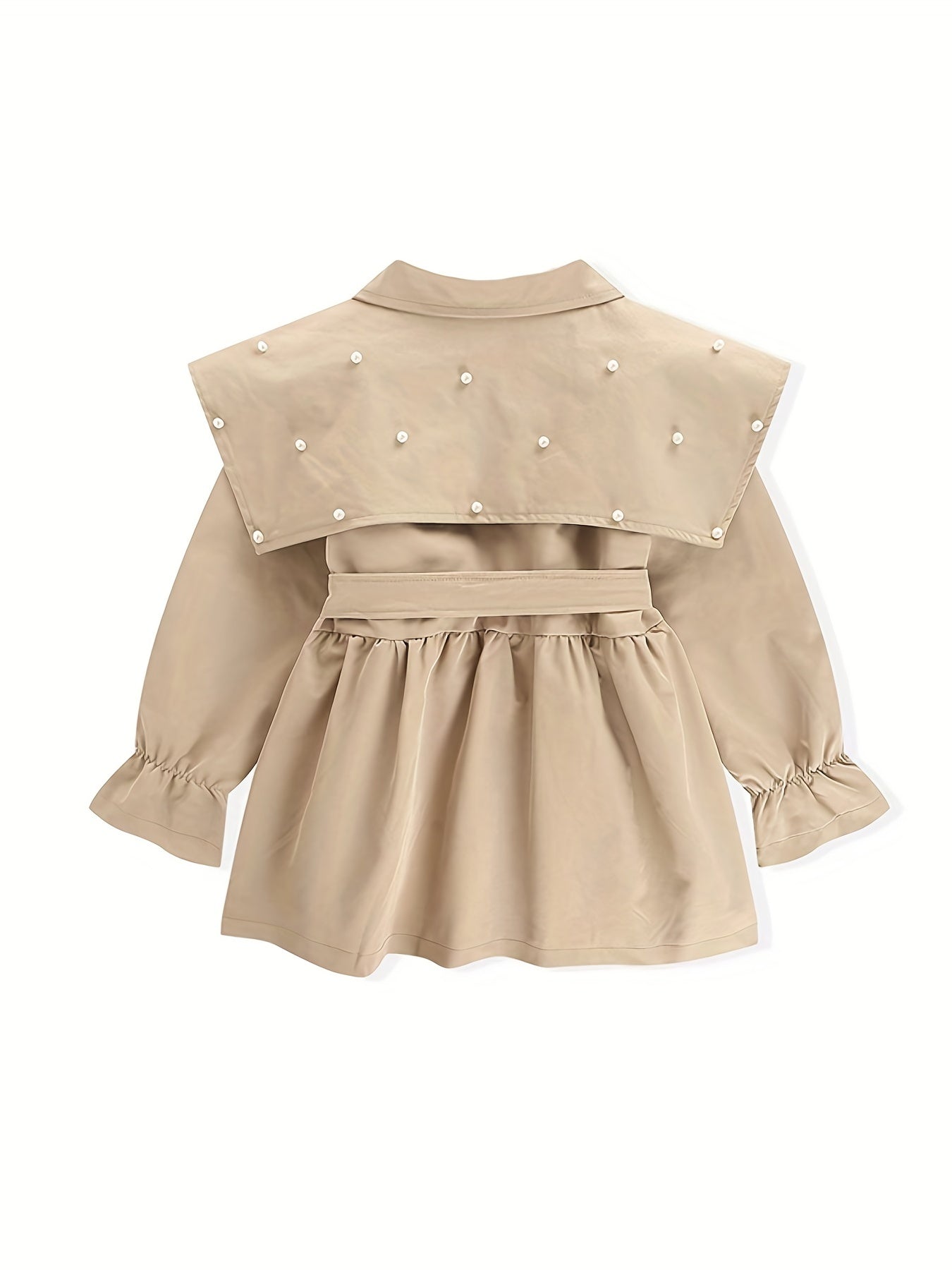 Girls Trench Coat with Bead Details and Large Doll Collar for Spring and Fall