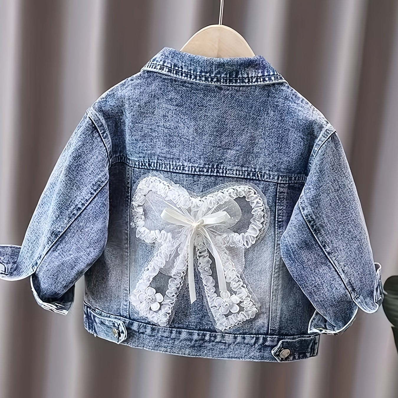 Children's Denim Jacket for Girls Long Sleeve Casual Woven Cotton Polyester
