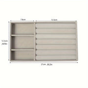 Bandeja organizadora de joyas con revestimiento de madera, cajones y compartimentos para pendientes y collares