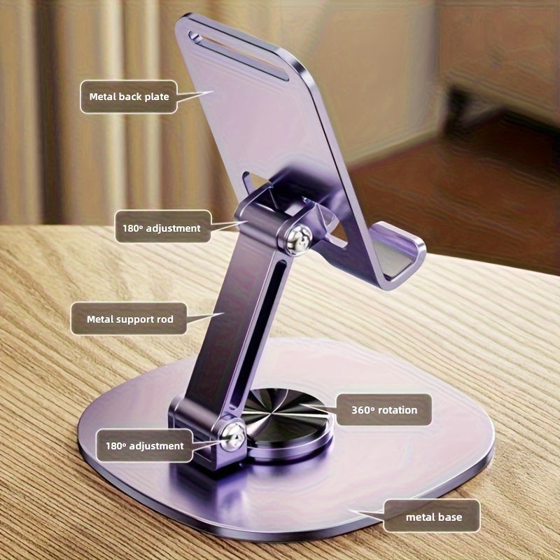 Waterproof Aluminum Alloy Phone Stand with 360° Rotating Desk Mount, Adjustable and Foldable