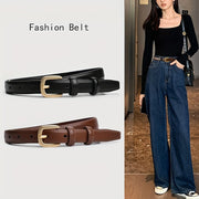 Women's Faux Leather Black Belt with Pin Buckle for Jeans Casual Stylish Waistband