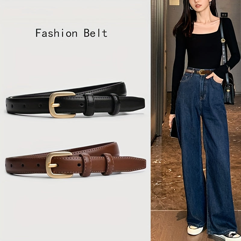 Women's Faux Leather Black Belt with Pin Buckle for Jeans Casual Stylish Waistband