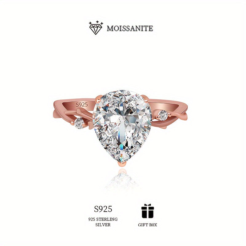 2 Carat Moissanite Pear-Shaped Engagement Ring in Sterling Silver for Proposal or Mother's Day