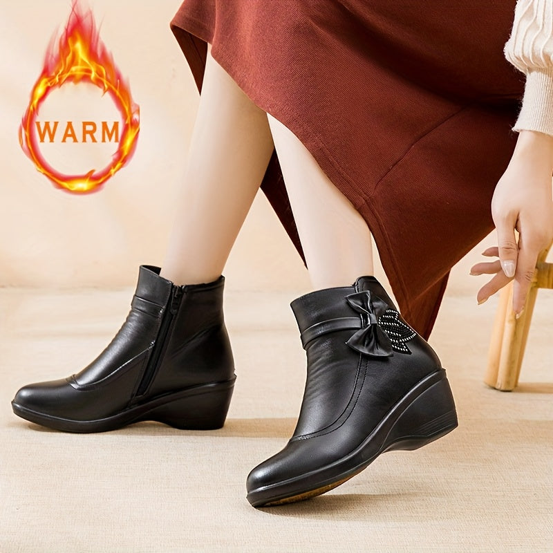 Women's Ankle Microfiber Dress Boots Winter Warm Block Heel Zipper