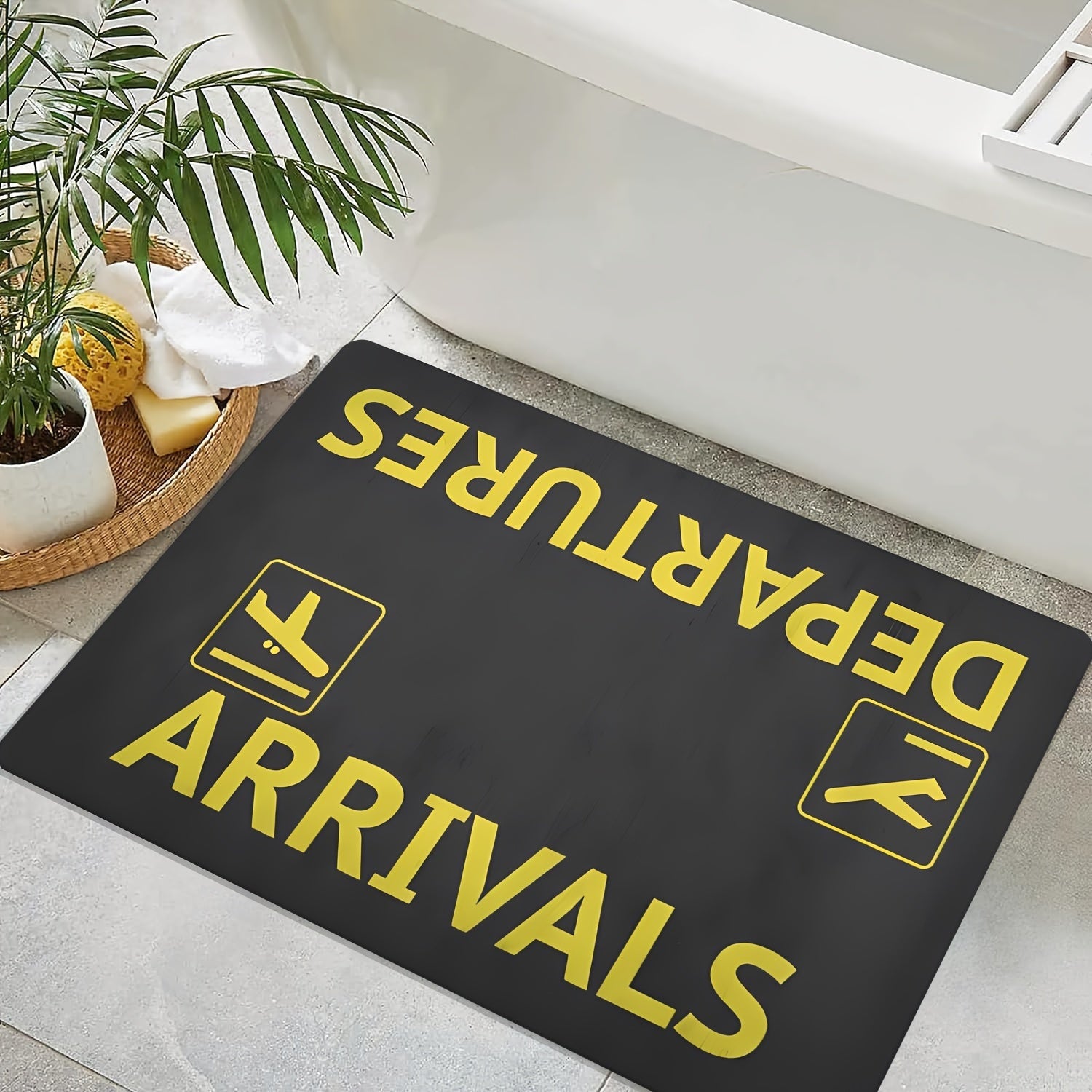 Black Door Mat with Airplane Design Non-Slip Absorbent Indoor Rug