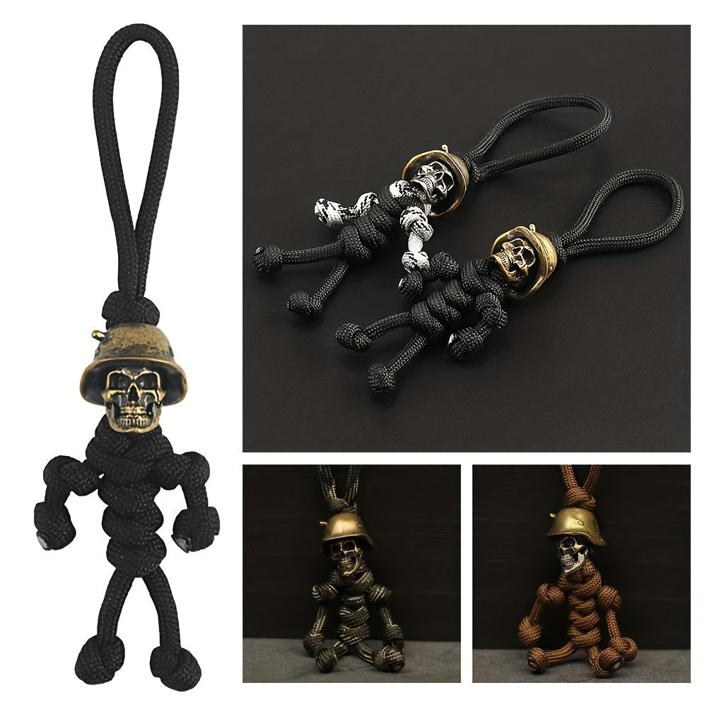 Unique Handmade Paracord Keychain with Skull Head Soldier Pendant Outdoor EDC Tool