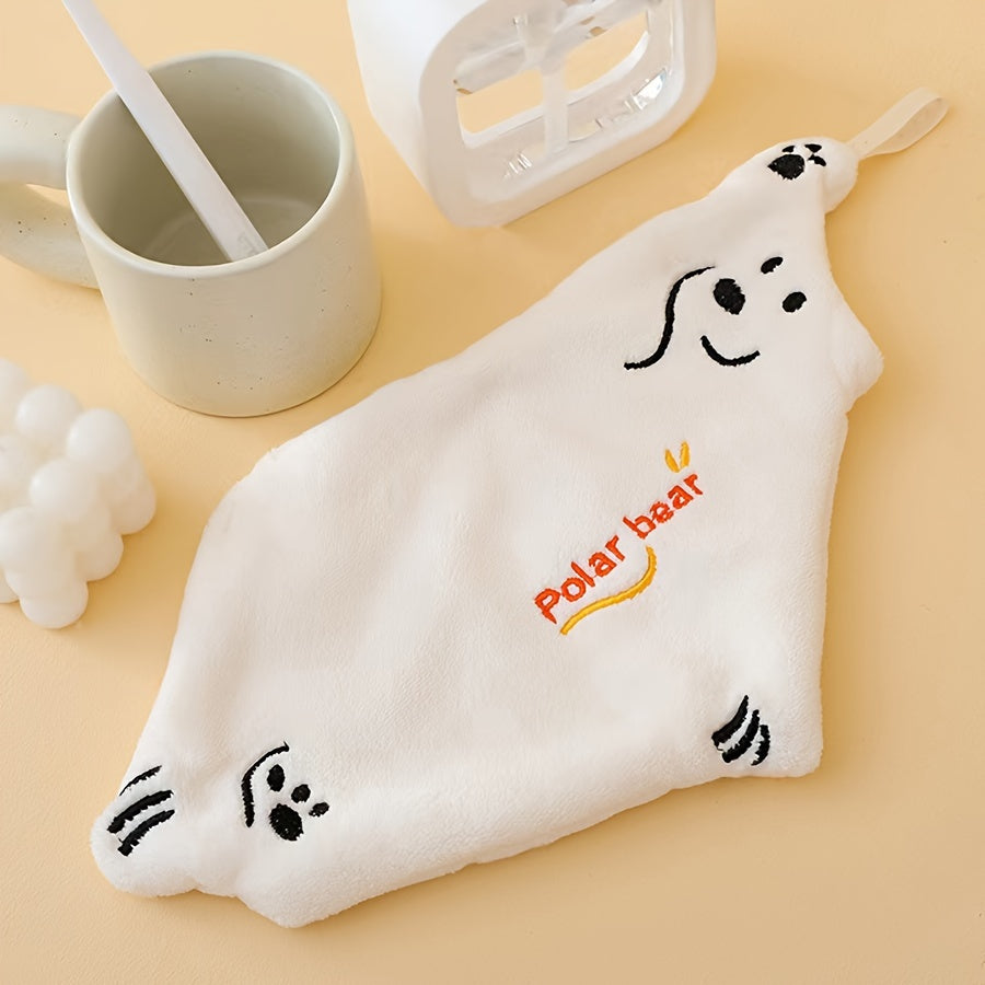 Polar Bear Hand Towels Coral Fleece Quick-Dry Absorbent Kitchen Bathroom Modern 300gsm