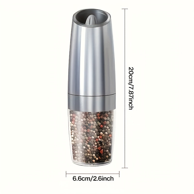 Molino eléctrico de especias con sensor de gravedad, cuerpo de acero inoxidable, tamaño de partícula ajustable, luz LED para hogares, restaurantes y picnics