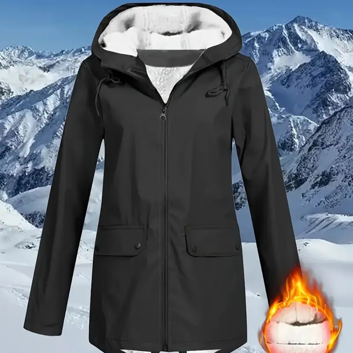 Women's Plus Size Waterproof Fleece Lined Hooded Jacket for Fall Winter