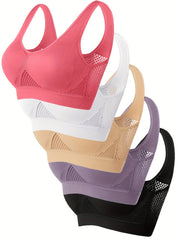 Women's Plus Size Sports Bra Solid Color Breathable High Stretch No Steel Ring 5pcs