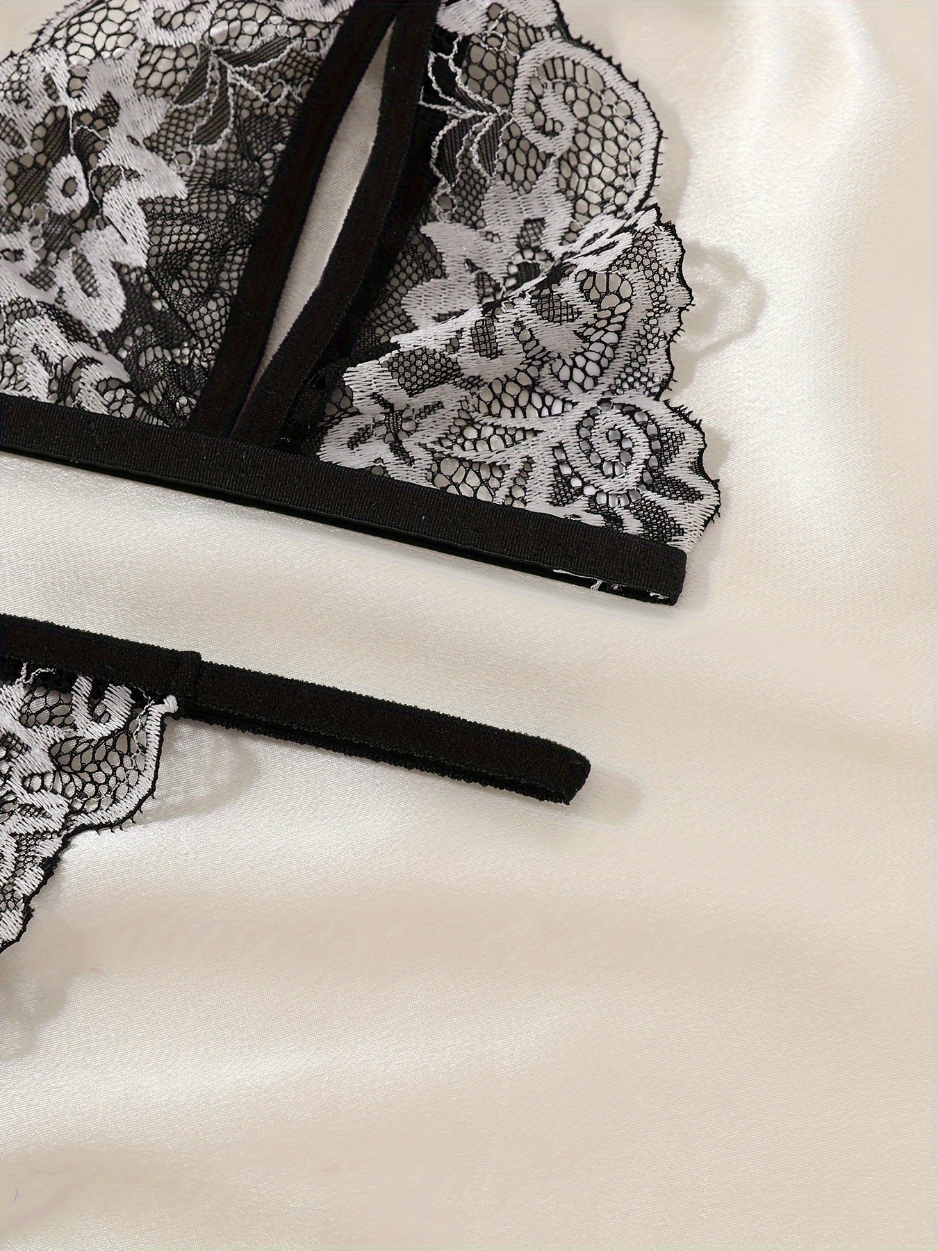 Floral Lace Lingerie Set with Cupless Bralette and Crotchless Thong