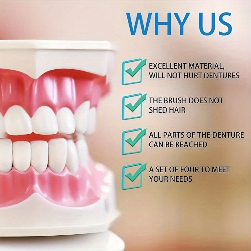 4pcs Denture Cleaning Brush Hard Double-Sided Toothbrush for Dentures Bridges