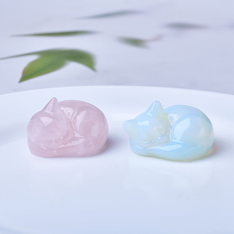 Figura de cristal de gato durmiente tallada en cuarzo natural, decoración para el hogar, regalo, 3.81cm