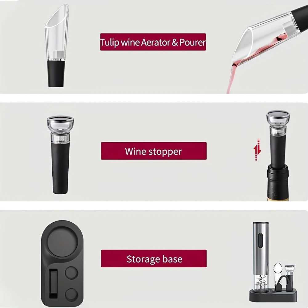 Abrelatas eléctrico 6 en 1 para botellas de vino con accesorios de carga USB para reuniones