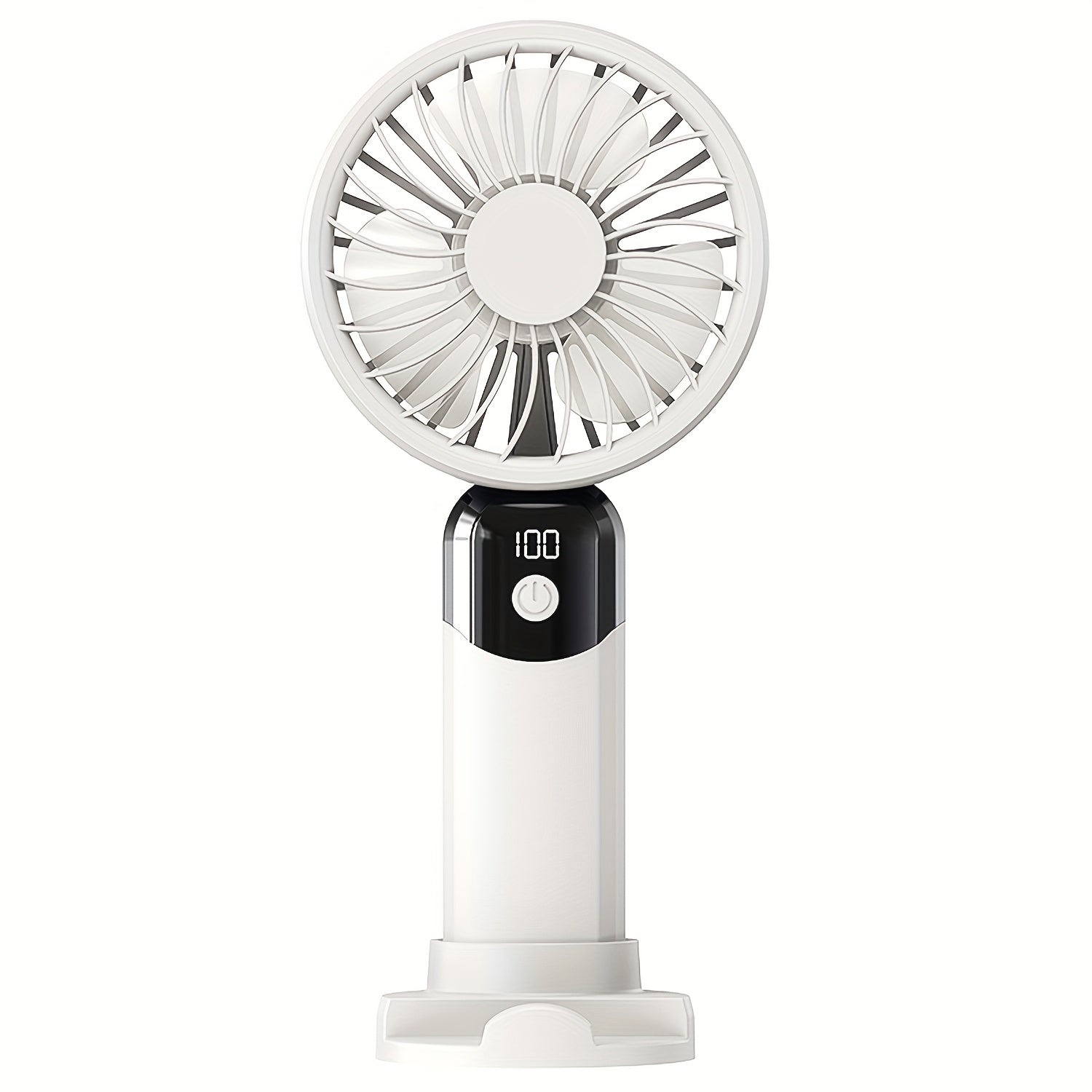 Handheld Fan with LED Display, 6 Speed Settings, Rechargeable Battery, Stable Base Stand for Phone Binge-Watching