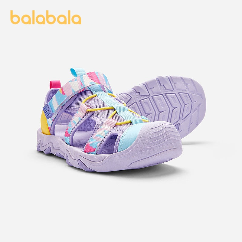 Kids' Summer Breathable Shoes with Adjustable Closure Hollow-Out Design Geometric Stripes Lightweight Outdoor Sandals for Boys and Girls