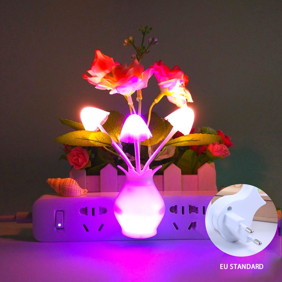 LED Mushroom Night Light Dusk to Dawn Sensor Wall Decor Plug-in European Standard