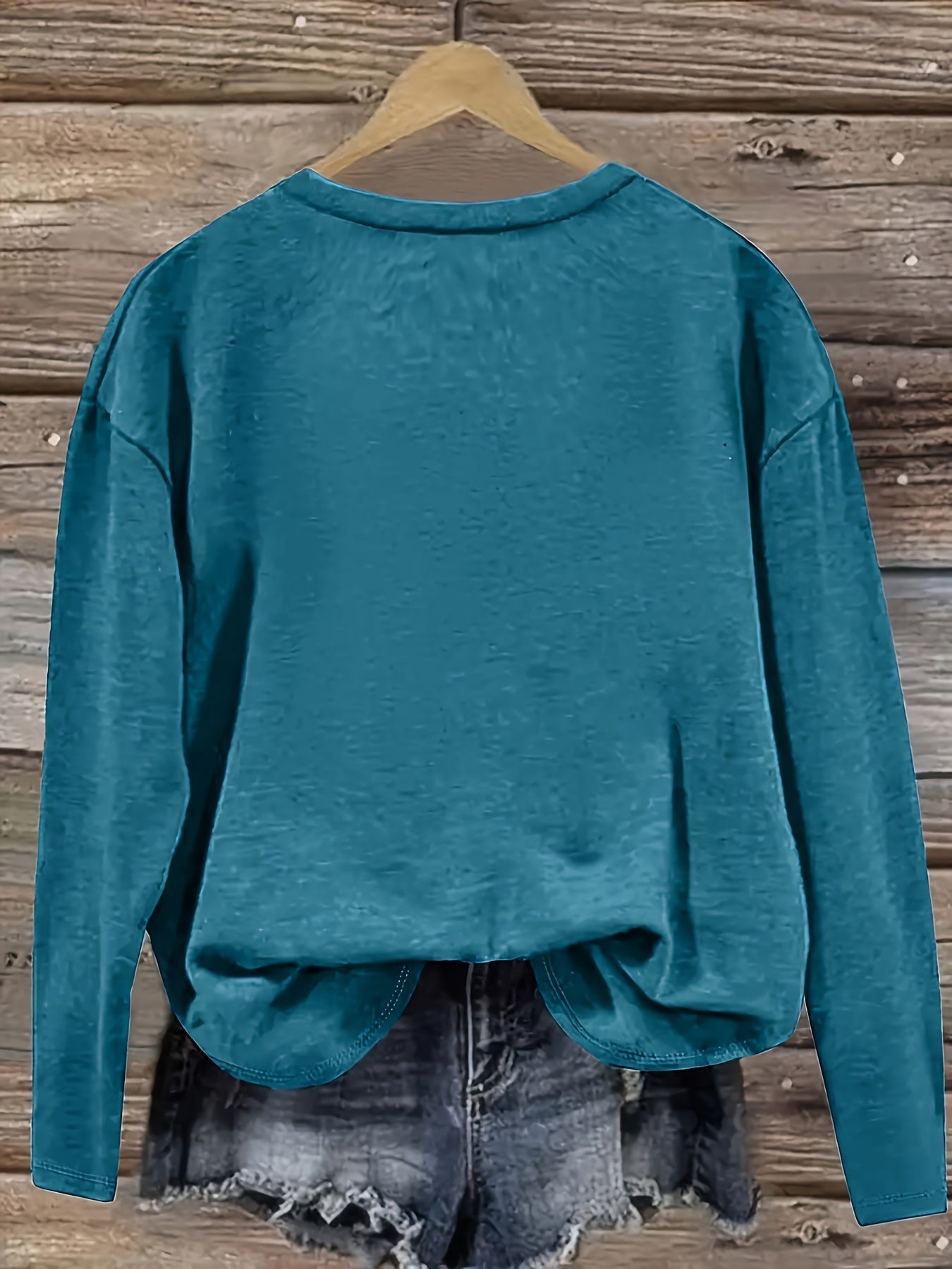 Women's Olive Green Long Sleeve T-Shirt with "Thankful Blessed" Print