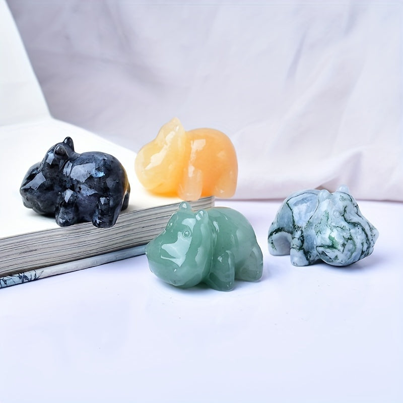 Hand-Carved Natural Crystal Hippo Figurine Small Stone Home Decor Gift