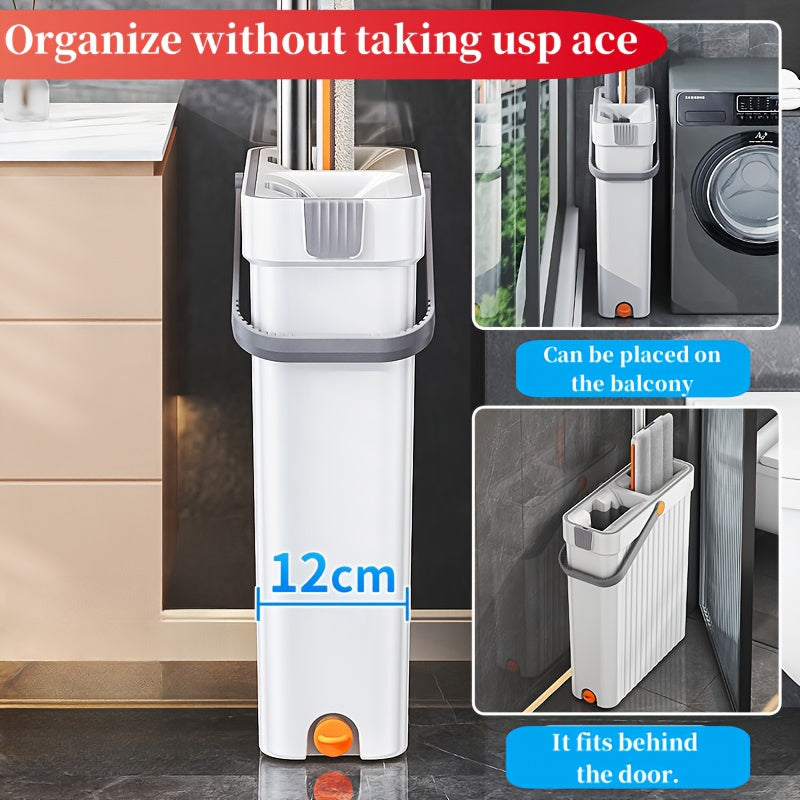 Conjunto de mopa y cubo planos con 6 paños reutilizables para limpieza de suelos húmedos y secos