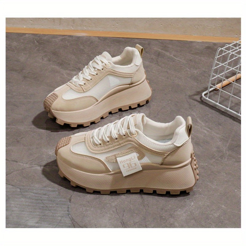 Women's Breathable Lightweight Chunky Sneakers Casual Low-Top Shoes Black White